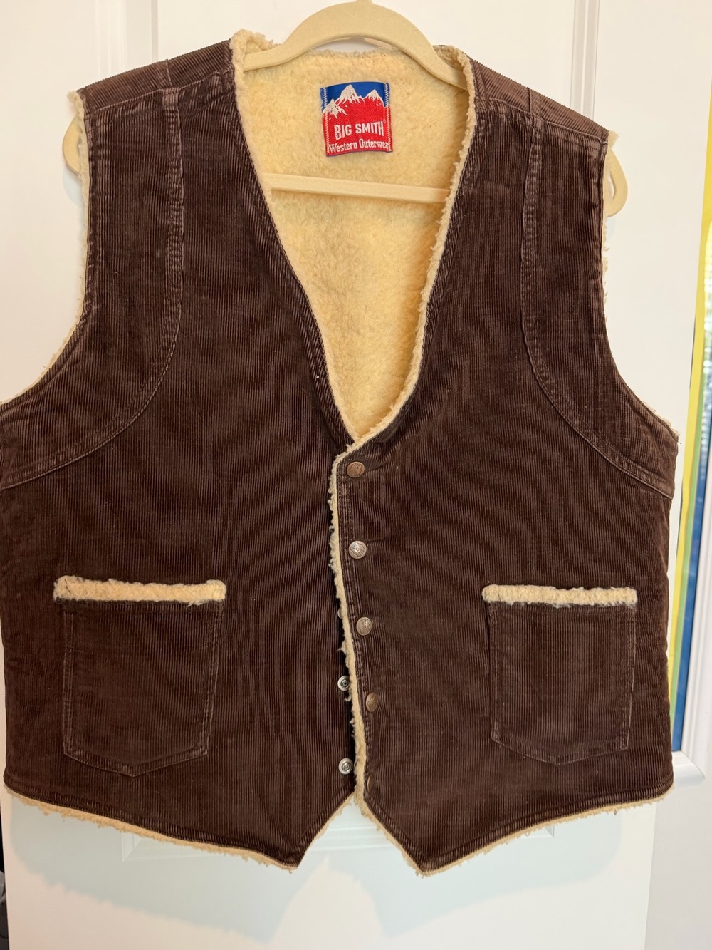 Big Smith Western Outerwear Vest Vintage 70s Mens XL Corduroy Sherpa Lined